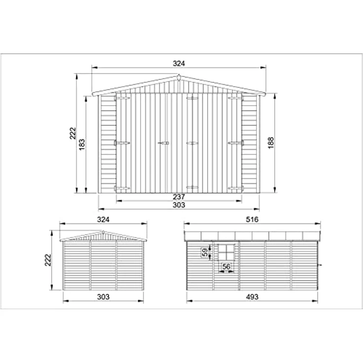 TIMBELA M101 Holzgarage - Abstellraum mit Fenstern - H222x516x324 cm/15 m² Shiplap-Schuppen aus Naturholz - Gartenwerkstatt - Auto- und Geräteschuppen – Bild 5