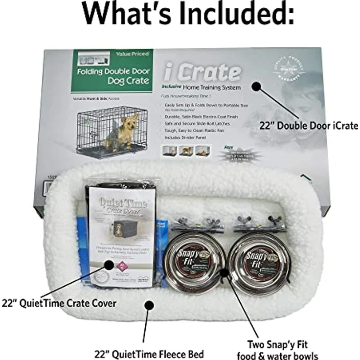 MidWest Homes for Pets iCrate Starter-Set für Hundekäfige, 55,4 cm, ideal für XS-Hunderassen (Gewicht bis zu 5,4 kg), inklusive Hundebox, Haustierbett, 2 Hundenäpfe und Hundekäfigabdeckung – Bild 3