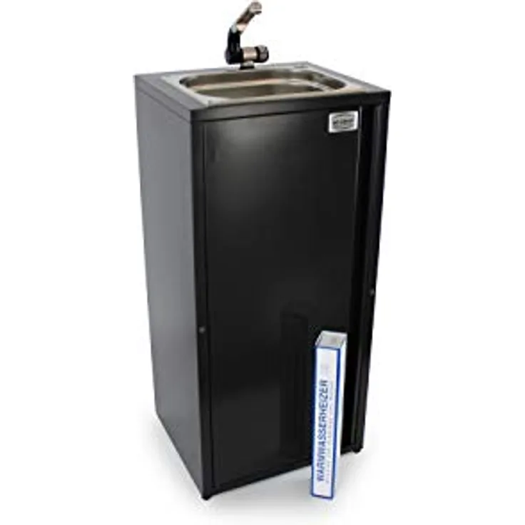 ad-ideen Mobiles Handwaschbecken Verkaufsstand, 2 Kanister + Heizstab, Warmwasser bis 36°C, Anthrazit