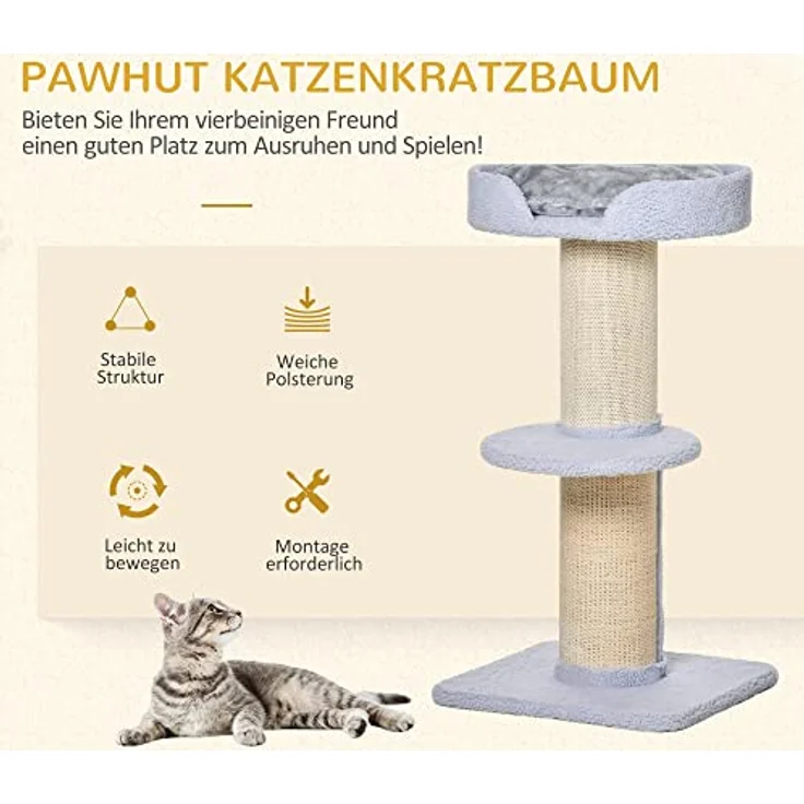 PawHut Katzenbaum Spielbaum Kratzstamm mit Plattform Sisal E1 Spanplatte Plüsch Hellblau 45 x 45 x 91 cm – Bild 4