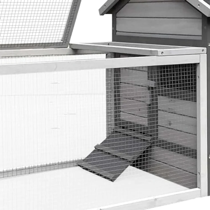 Wiltec Hasenstall hellgrau 1460 x 750 x 830 mm mit Freilaufgehege und erhöhtem Unterschlupf - Kaninchenkäfig mit 2 Etagen, Kleintierstall – Bild 4
