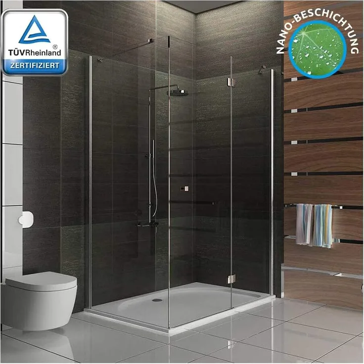 Alpenberger Duschkabine Eckdusche 120x100 cm, Duschabtrennung aus 6 mm ESG Glas, Nano-Beschichtung, verstellbare Aluminium Wandprofile