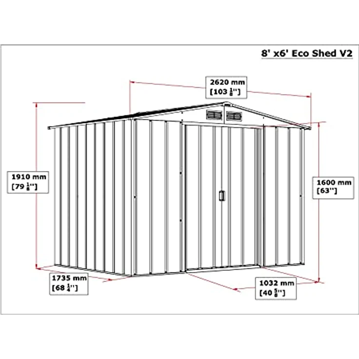 Duramax ECO 8 x 6 (4.37 m²) Metallgerätehaus, feuerverzinktes Metall gerätehaus - Geräteschuppen, verstärkte Dachkonstruktion, wartungsfreier und wetterfester Metallschuppen, Grün – Bild 3