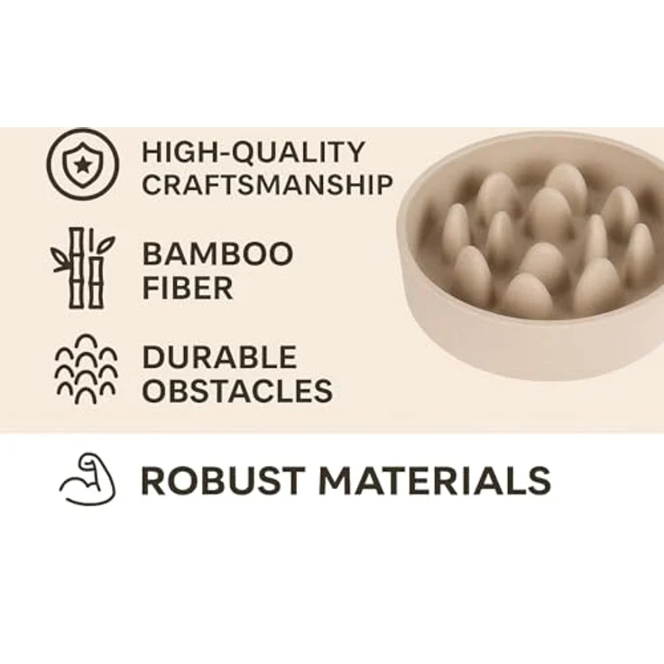 Flamingo Greni Anti Schling Napf für Hunde und Katzen, Ø14,5cm, 410ml, beige, aus Bambus-Kunststoff, rutschfest, fördert langsames Fressen – Bild 5