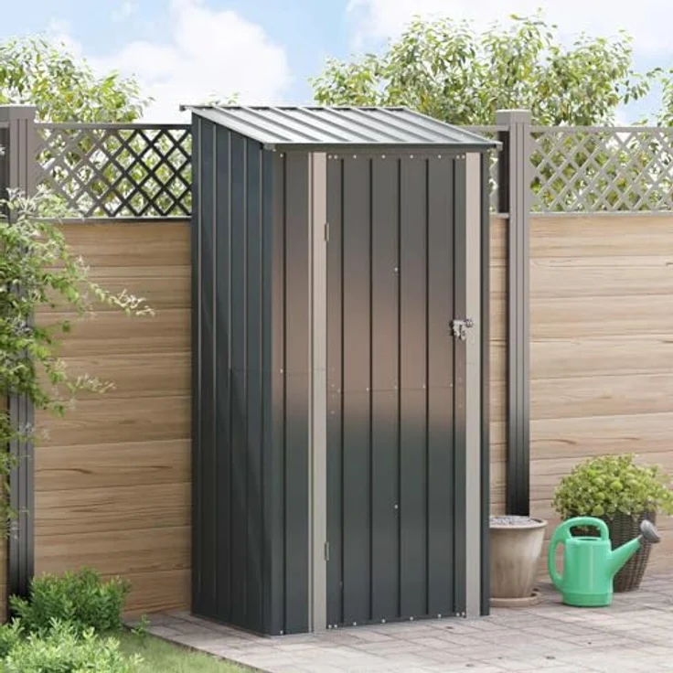 vidaXL Gartenhütte Anthrazit 103 x 74 x 200 cm, wetterfester Metall-Speicher für Gartenwerkzeuge, sicher mit Schloss – Bild 2