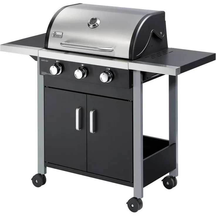 Mr. Gardener Gasgrill North Bay 3, Set, Edelstahlbrenner, Fettauffangschale, Thermometer