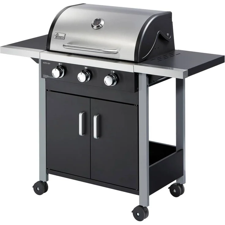 Mr. Gardener Gasgrill North Bay 3, Set, Edelstahlbrenner, Fettauffangschale, Thermometer