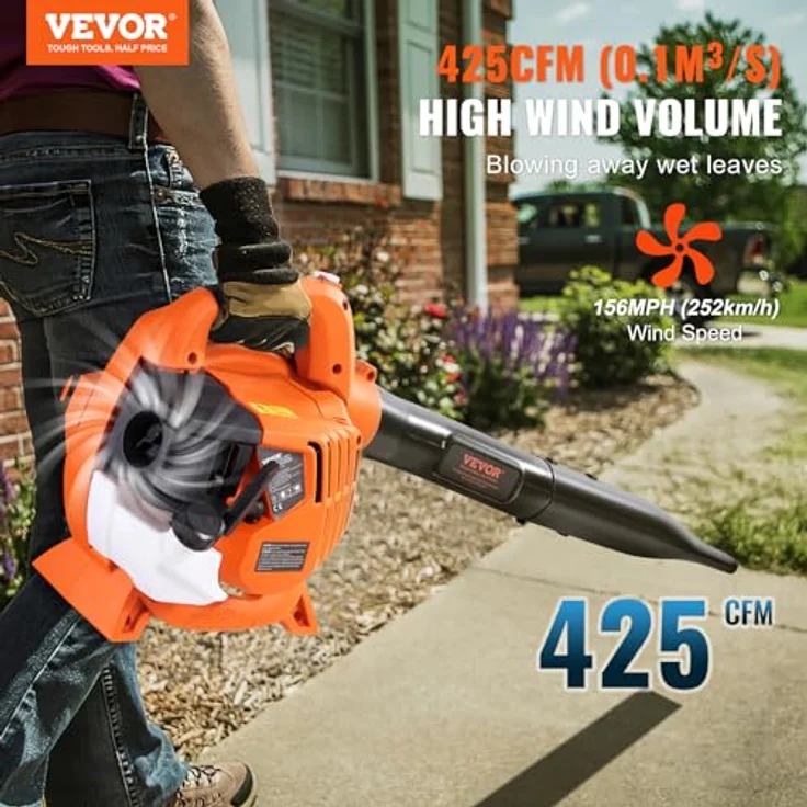VEVOR Benzin-Laubbläser BL-260D, 26 CC 2-Takt-Hand-Laubbläser mit 425 CFM Luftvolumen und 156 MPH Geschwindigkeit, ideal für Rasenpflege und Laubreinigung – Bild 2
