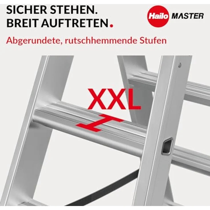 Hailo Master D100 Aluminium Doppelstufenleiter, beidseitig begehbar mit rutschhemmenden Stufen, große Abstellfläche, 2 x 5 Stufen, EN 131 geprüft, belastbar bis 150 kg – Bild 3