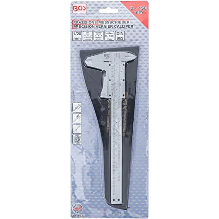 BGS TECHNIC Präzisions-Messschieber 0-150 mm, Nonius 1/20 mm für Innen-, Außen- und Tiefenmessung, verchromt, in Kunstledertasche – Bild 5