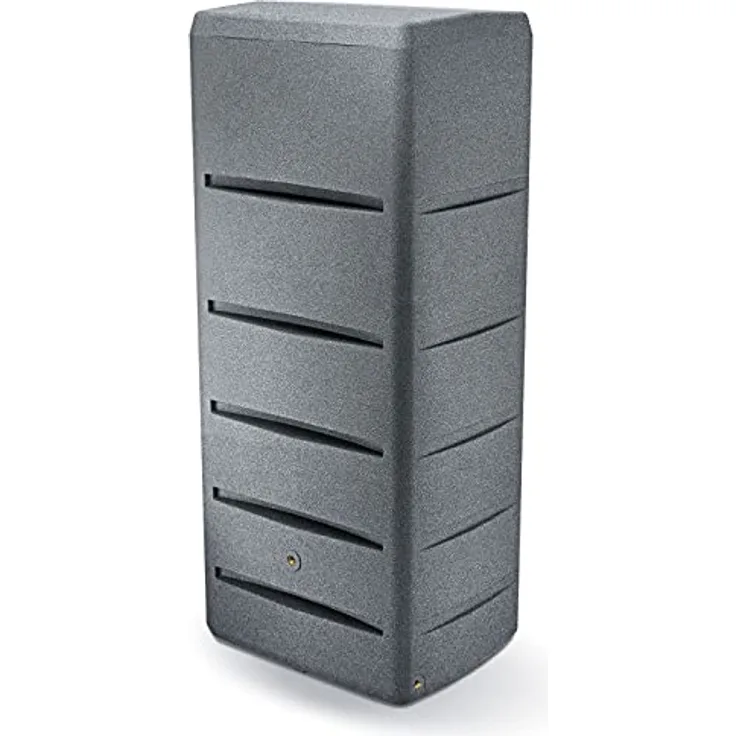 Prosperplast Regentonne eckig Regenwassertank Poseidon 720 Liter granitgrau aus UV- und witterungsbeständigem Material. Frostsichere Regenwassertonne bzw. Regenfass Wandtank, 180 cm