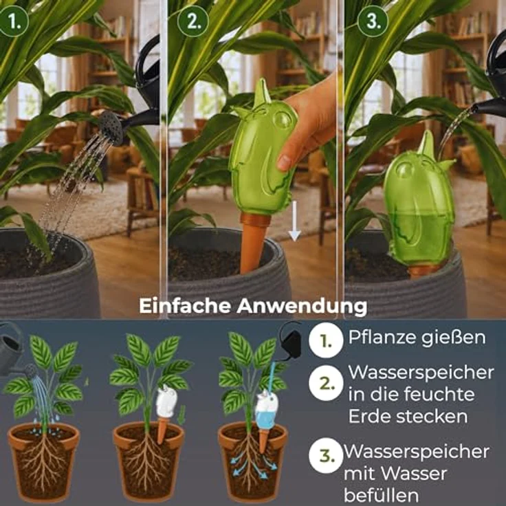 Wasserspender Bördy S | 4 x Grün | 90ml Füllmenge | Bewässerungskugeln klein mit Ton Fuß | - Scheurich – Bild 5