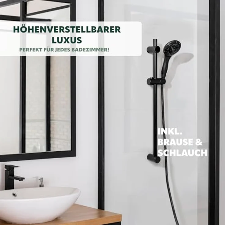 bremermann Brausestangenset, Brause mit 5 Strahlarten, Edelstahl-Brauseschlauch 1,75 m, schwarz – Bild 2