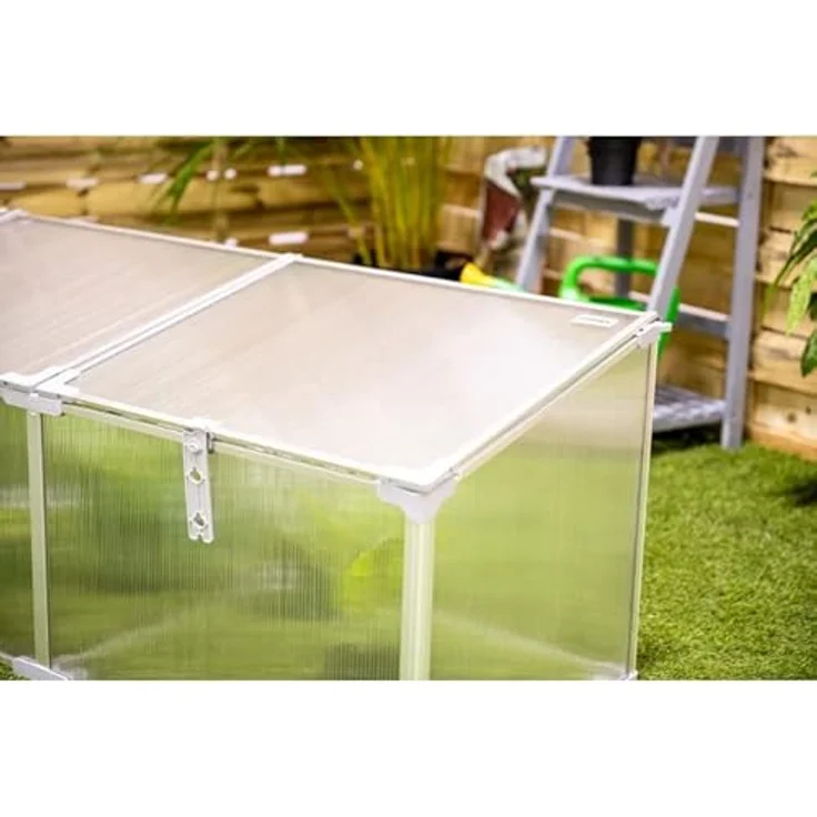 Grindi Frühbeet Mini Gewächshaus aus Aluminium für den Garten Balkon polycarbonat 4 mm, 180X51X51cm arretierbares Dreifachdach nutzbar als Treibhaus Tomatenhaus Frühbeetkasten Magnolia III, freistehendes Gartengewächshaus in Silber – Bild 3