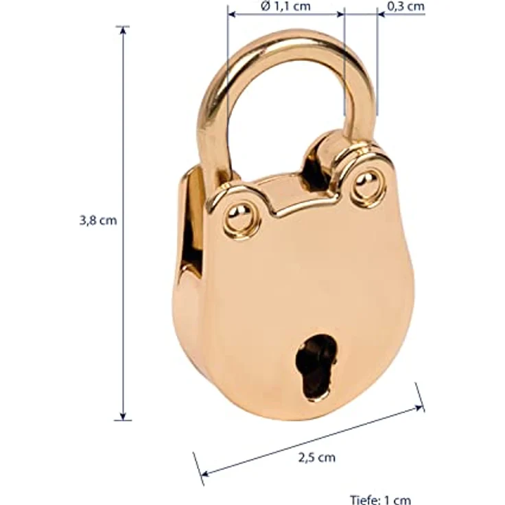 HMF Mini Deko Vorhängeschloss mit Schlüssel | 3,8 x 2,5 x 1 cm | Gold – Bild 2