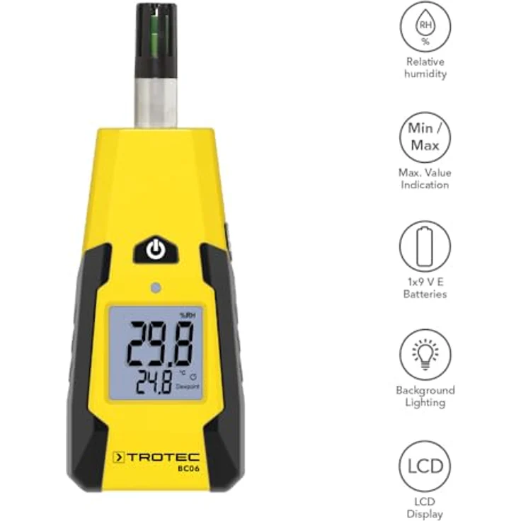 TROTEC BC06 Thermohygrometer, präziser Luftfeuchtigkeitsmesser und Thermometer mit Min/Max-Funktion und Taupunktanzeige – Bild 2