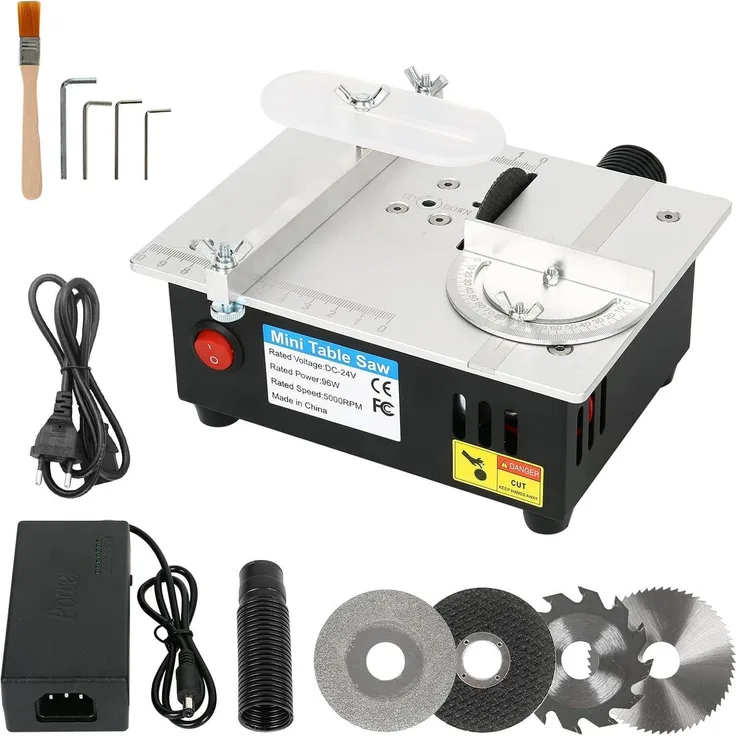 VIVITAR Tischkreissäge Tragbare elektrische Minisäge, kompakte DIY-Schneidemaschine mit einstellbarer Schnitttiefe und 4 Sägeblättern, für Schule und Zuhause