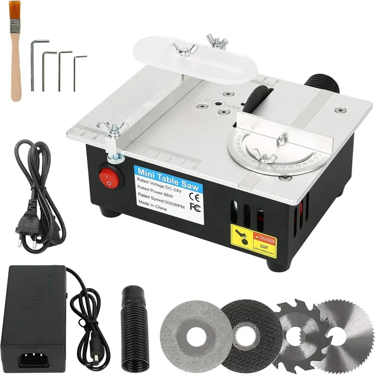 VIVITAR Tischkreissäge Tragbare elektrische Minisäge, kompakte DIY-Schneidemaschine mit einstellbarer Schnitttiefe und 4 Sägeblättern, für Schule und Zuhause