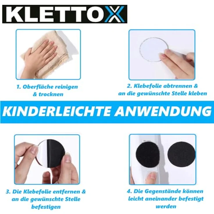 KLETTOX Klettpads Klettverschluss Klettband Klettpunkte, MAVURA, Klett selbstklebend schwarz [6er Set] – Bild 5