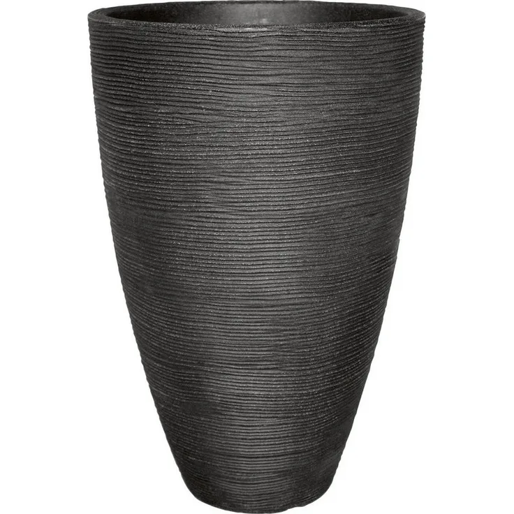 Geli Pflanzkübel mit Rillen, Kunststoff, rund, Ø 40 x 60 cm, anthrazit, UV-beständig, frostbeständig, 47 Liter Volumen