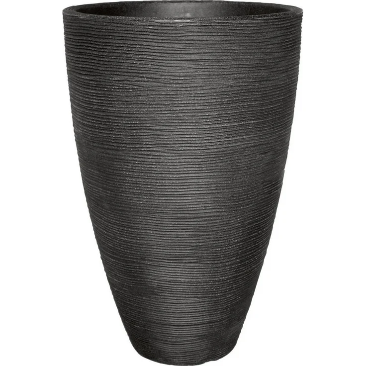Geli Pflanzkübel mit Rillen, Kunststoff, rund, Ø 40 x 60 cm, anthrazit, UV-beständig, frostbeständig, 47 Liter Volumen