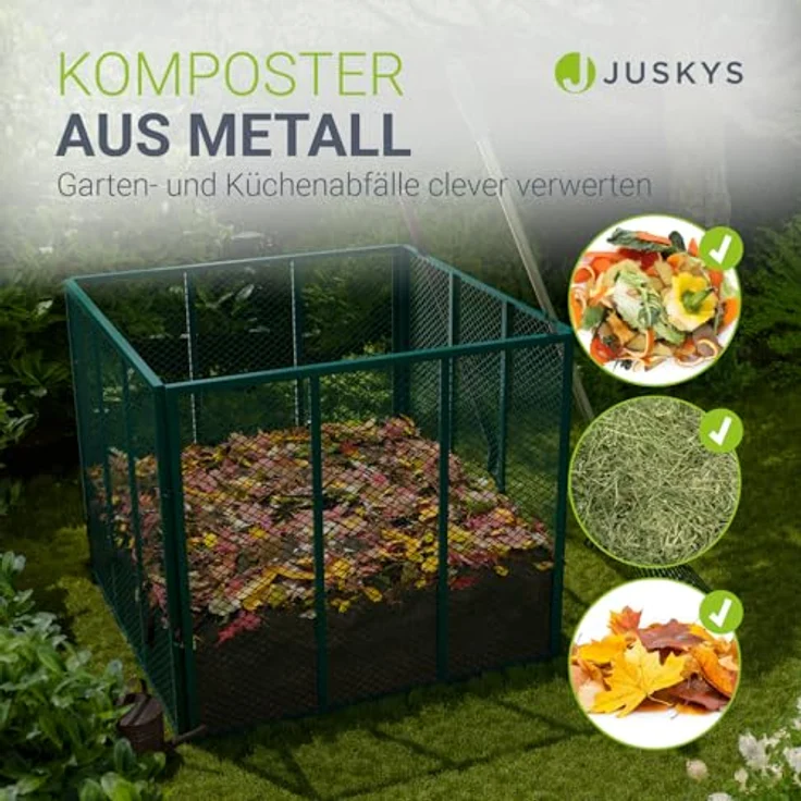 Juskys Metall Komposter 450 L, verzinkter & pulverbeschichteter Stahl, wetterfest, optimale Belüftung durch Gitterrahmen – Dunkelgrün – Bild 2