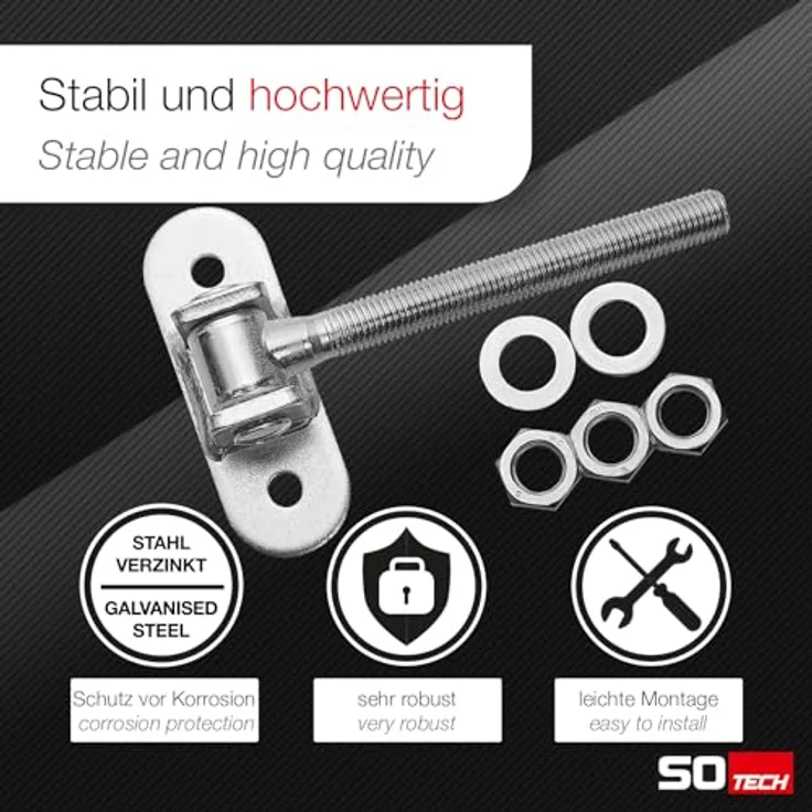 SO-TECH 2er Pack Torscharnier verstellbar M16 x 190 mm, verzinkt mit Anschraublasche 115 x 40 mm – Bild 3