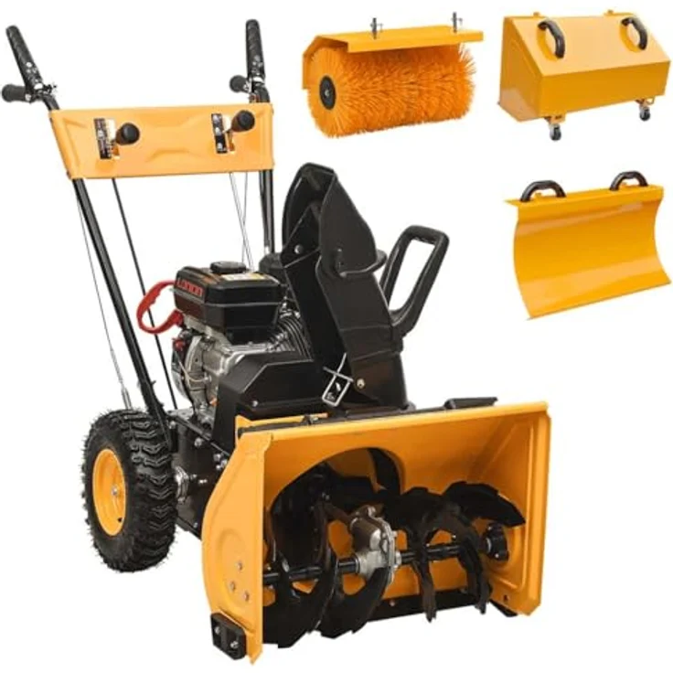 vidaXL 4-in-1 Schneefräse und Kehrmaschine Set, benzinbetrieben mit 6,5 PS, 5 Vorwärtsgängen, 2-stufige Schneefräse, einfache Handhabung – Bild 1