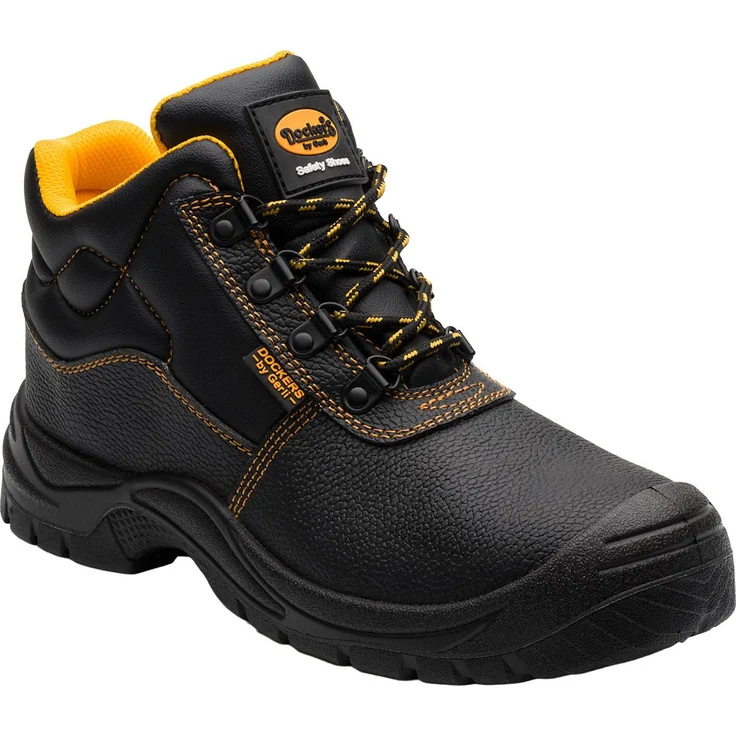 Dockers D0066-000 Dart S3 Sicherheitsschuhe, schwarz/orange mit Stahlkappe und rutschfester PU-Sohle