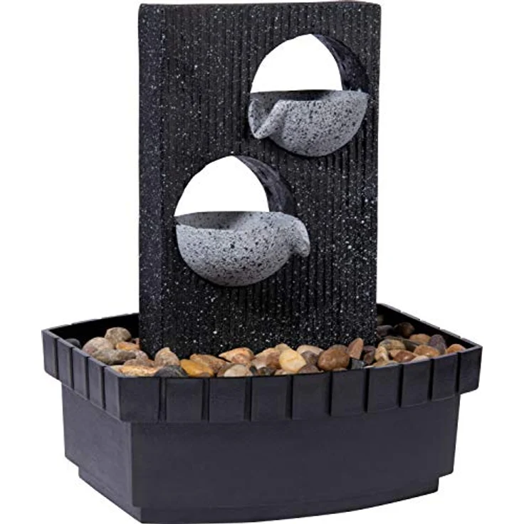 dobar® 96411e Design Zimmerbunnen | Tischbrunnen in Steinoptik | Kleiner Springbrunnen | Dekoratives Wasserspiel für Wohnzimmer/Büro/Indoor | Wasserfall Zierbrunnen | 20,5 x 16,5 x 28 cm | Grau – Bild 2