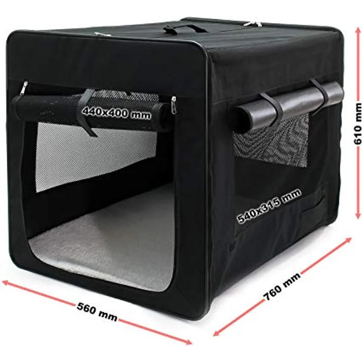 Wiltec Fudajo Faltbare Transportbox für Hunde, Katze L (76x56x61 cm), robust, leicht, sicher, mit entnehmbarem Kissen, Schwarz – Bild 3