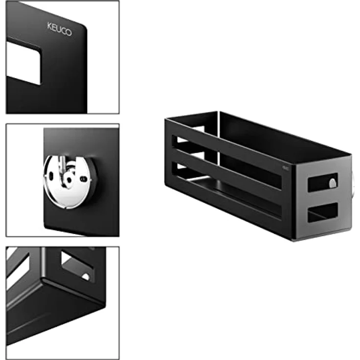Keuco Duschkorb 32 cm Abnehmbar, Schwarz-Matt, aus massivem Aluminium mit umlaufendem Rand und verdeckter Montage – Bild 3