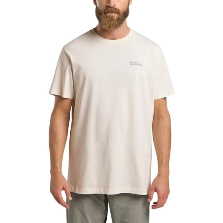 Jack Wolfskin Essential T M, Herren Shirt aus nachhaltigem Organic Cotton, atmungsaktiv, Weiss, (L) – Bild 1