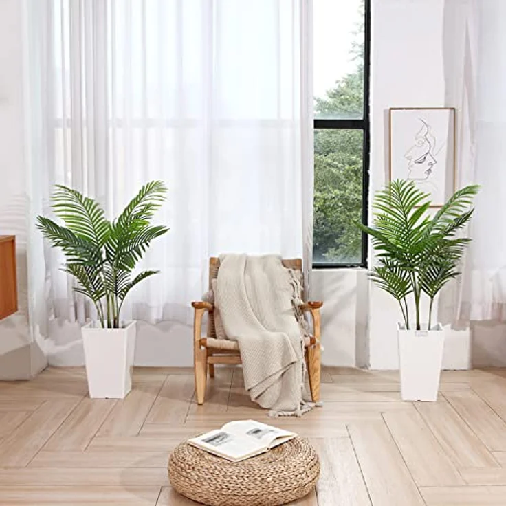Fopamtri Künstliche Areca Palme 110 cm Künstliche Palme, 10 Zweige, für den Innen- und Außenbereich Moderne Dekoration Feaux Dypsis Lutescens Pflanze Topffamilie Einweihungsgeschenk, 2 Pack – Bild 5