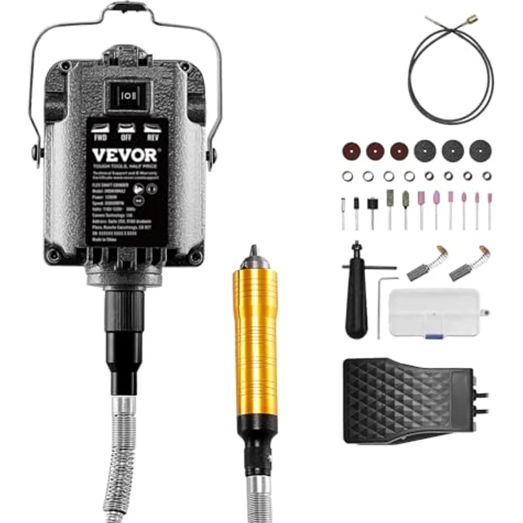VEVOR Flexwellenschleifer, 1200 W, 30.000 U/min, multifunktionale Hängeschleifmaschine mit 31-teiligem Zubehör & Fußpedal für Schnitzen, Polieren, Bohren & Schleifen – Bild 1