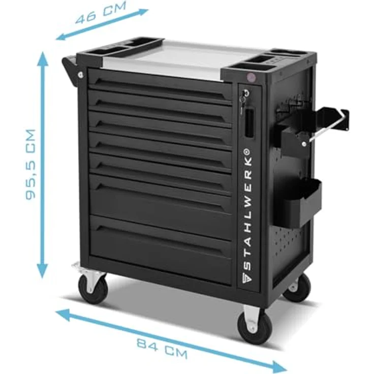 STAHLWERK Werkzeugwagen Werkstattwagen EAGLE, Montagewagen mit 7 Schubladen und Papierrollenhalter, blau – Bild 9