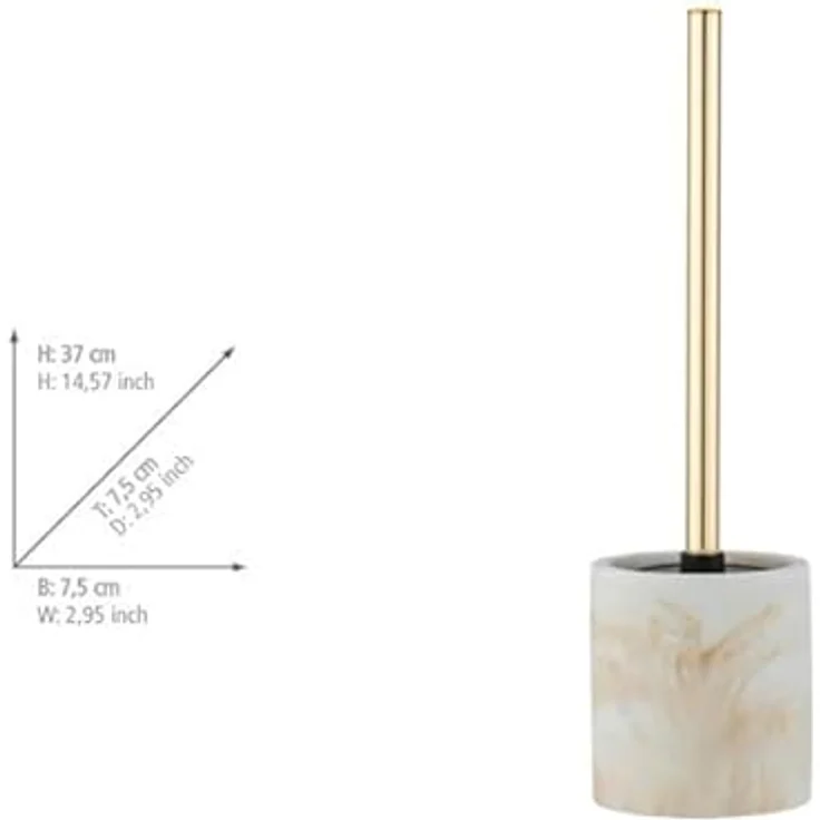 WENKO WC-Garnitur Odos, hochwertiger Bürstenhalter aus stabilem Polyresin in Marmor Optik, inklusive Toilettenbürste, Ø 7,5 x 37 cm, Weiß/Gold – Bild 4