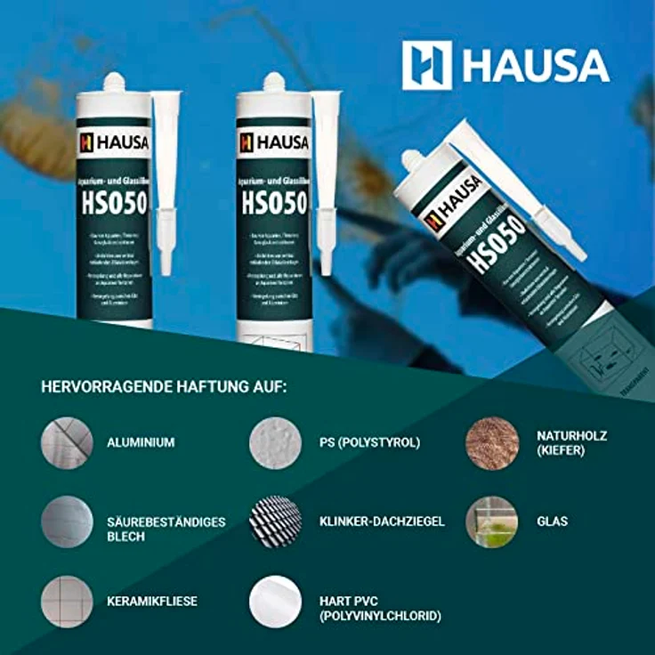 HAUSA Aquarium-Silikon Glas-Silikon HS050 transparent 5x 310ml Silikon-Kleber & Dichtstoff für Aquarien Terrarien Glaskonstruktionen schnelle Aushärtung, süß- meerwasserbeständig, fischsicher – Bild 5