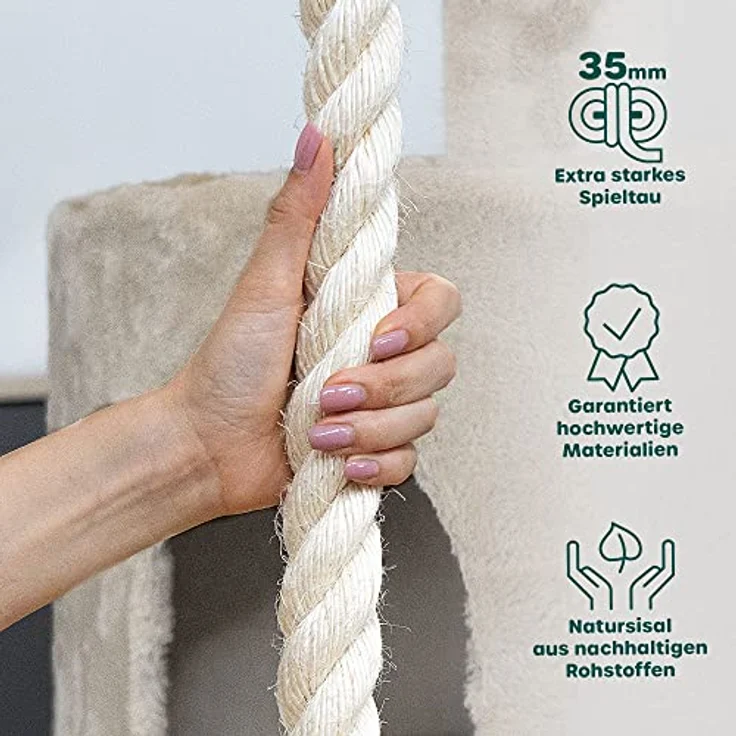 HAPPYPET Großer Kratzbaum Parker 171 cm hoch - Kletterbaum Katzenbaum für Katzen, Stabile Dicke Sisal-Säulen 11 cm, Haus Spieltunnel, große Liegemulden (Belastbar 15 kg), Spieltau & Kratzrolle, Creme – Bild 4