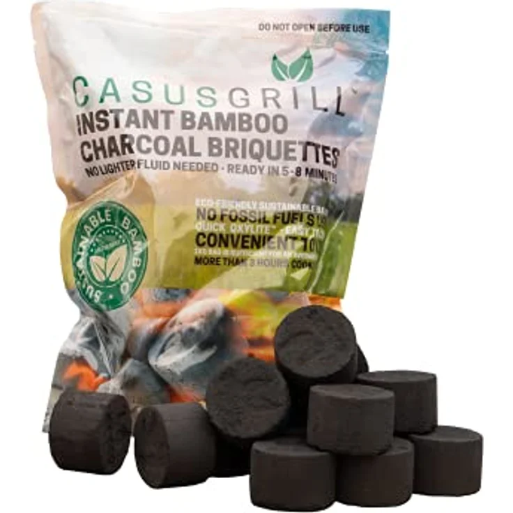 CASUSGRILL Grillkohle-Briketts aus Bambus, nachhaltige 1 kg Beutel, 5-8 Minuten Grillbereit, hohe Wärmeleistung, ca. 3 Stunden Brenndauer – Bild 1
