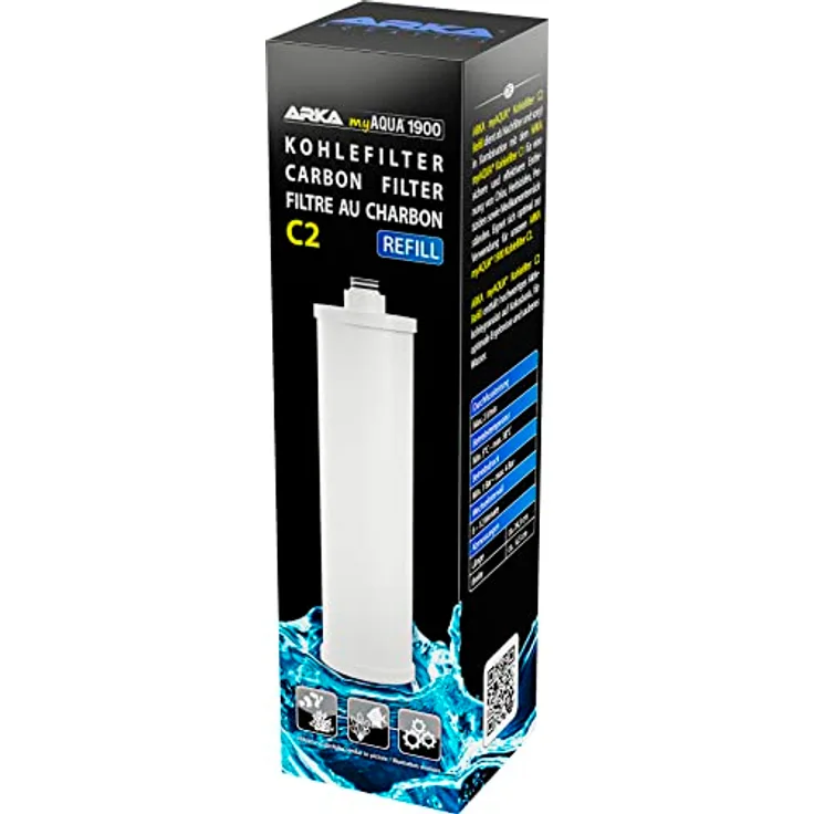 ARKA myAQUA® 1900 Kohlefilter C2 NACHFÜLLER - zur Filterung von Schmutzpartikel und Verunreinigungen wie Rost & Sand, Chlor, Herbizide, Pestizide & Medikamentenrückstände aus dem Wasser,