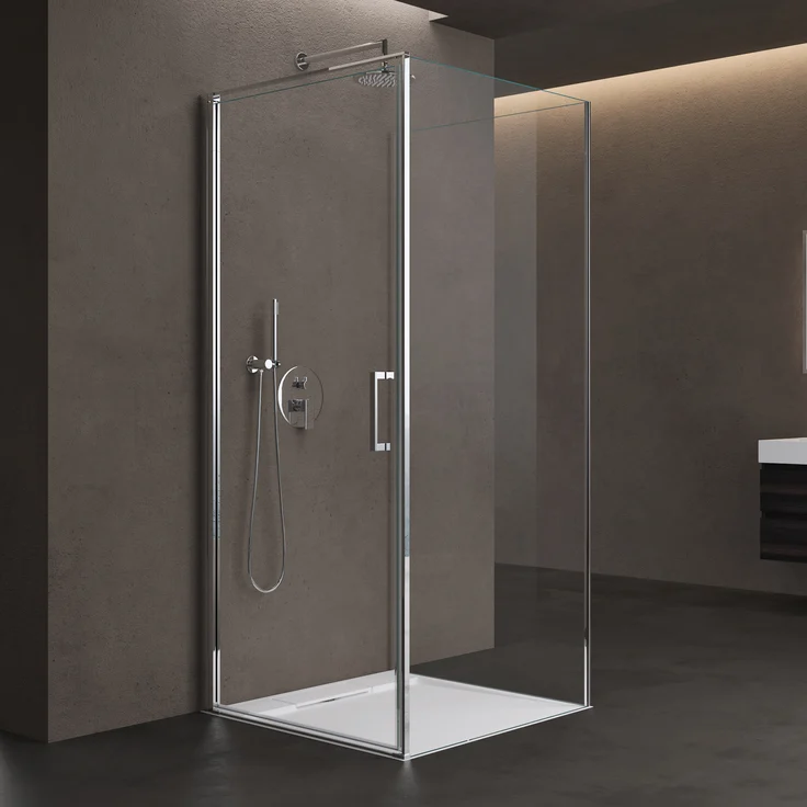 doporro Duschkabine U-Form Ravenna36UK, 80x70x80 cm, Duschabtrennung mit 8mm ESG-Sicherheitsglas und Nano-Beschichtung, inkl. Duschwanne und Hebe-Senk-Mechanismus