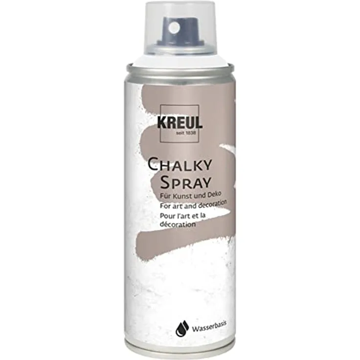 KREUL 76351 - Chalky Spray Snow White, 200 ml, matte Sprühfarbe mit Kreideoptik auf Wasserbasis, hochpigmentiert und wasserfest, für Innen und Außen