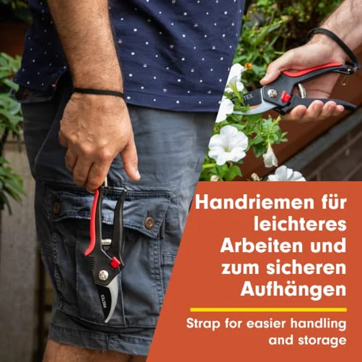 PRETEX Gartenschere mit einhändig bedienbarem Sicherungshebel, Schneideblatt mit Antihaft-Beschichtung | Garten-Schere, Reb-Schere, Weinberg-Schere, Ast-Schere – Bild 4