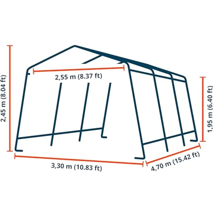 TOOLPORT Garagenzelt Carport 3,3 x 4,7 m, dunkelgrün, wasserdichte PE-Plane, stabile Stahlrohrkonstruktion – Bild 3
