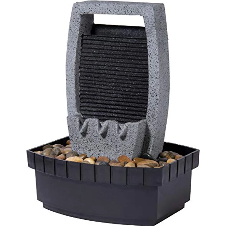 dobar® Design Zimmerbunnen 96411e - Tischbrunnen in Steinoptik - Kleiner Springbrunnen - Dekoratives Wasserspiel für Wohnzimmer/Büro/Indoor - Wasserfall Zierbrunnen - 20,5 x 16,5 x 28 cm - Grau – Bild 1