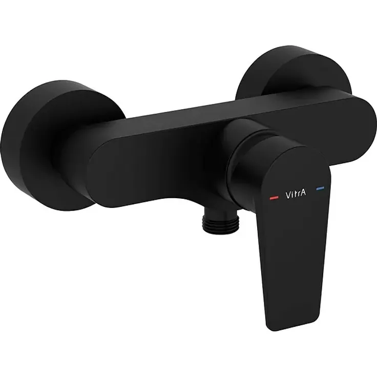 VitrA Flow Square Brausearmatur, Aufputzmontage, Matt Schwarz, Ausladung 12,7 cm, integrierte Temperaturbegrenzung