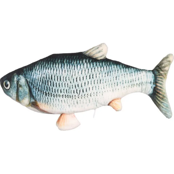 Flamingo Flounder, Tier-Intelligenzspielzeug für Katzen, beweglicher Fisch, grau, mit Lithiumbatterie, 29 cm