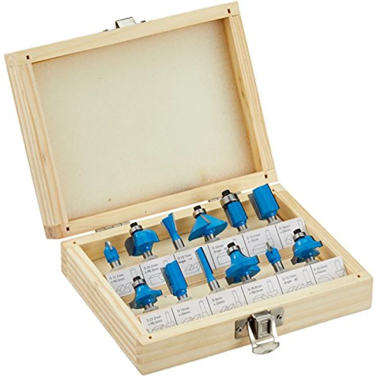 OTTO Fräser-Set Hartmetall 1/4 Zoll, 12-teilig mit präzisen Nut-, V-Nuten-, Zinken- und Fasenfräsern – Bild 1