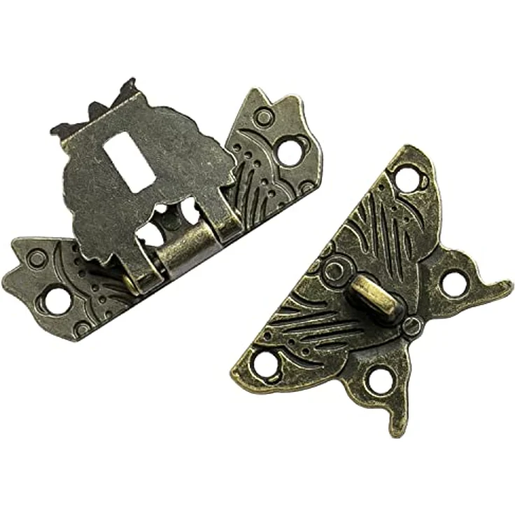 HMF Vintage Möbelbeschlag Schmetterling Verschluss mit Schlossöse, Hebelverschluss, 50 x 45 mm, Bronze – Bild 4